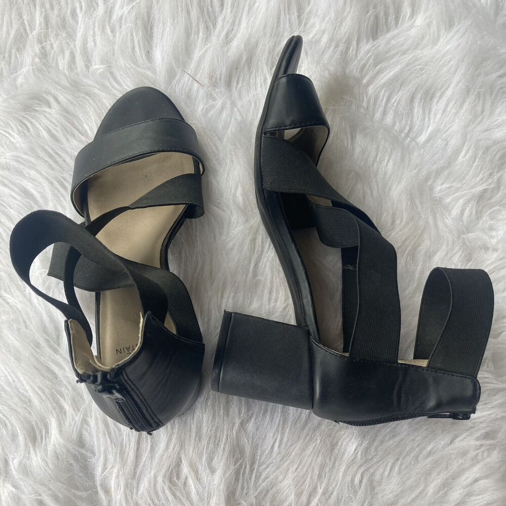 White Mountain Heels Sz 8.5 Black Block Strappy Sandals Summer Casual Travel Fun